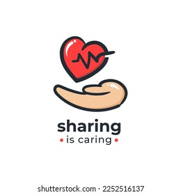 Sharing is caring icon doodle logo concept vector  Hand giving heart drawing illustration
