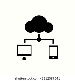 sharing, cloud, pc, smartphone glyph style icon, isolated icon in light background, perfect for website, blog, logo, graphic design, social media, UI, mobile app