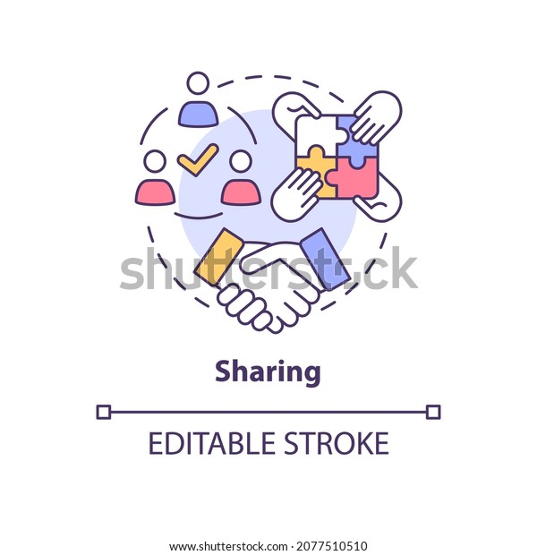 Sharing concept icon. Divide and allocate personal\
resources. Knowledge sharing in organization abstract idea thin\
line illustration. Vector isolated outline color drawing. Editable\
stroke