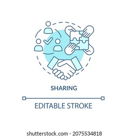 Sharing concept icon. Staff cooperation. Employee teamwork. Knowledge dissemination in organization abstract idea thin line illustration. Vector isolated outline color drawing. Editable stroke