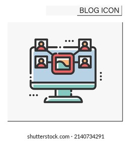 Icono de color de contenido compartido. Blogueo y transmisión. Redes sociales. Administración de contenido. marketing en Internet. Comunicación en línea, contactos. Ilustración vectorial aislada