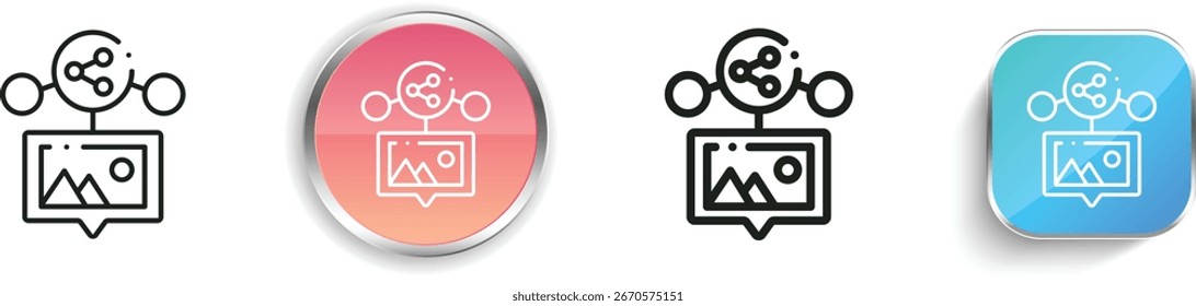 ícone de compartilhamento de conteúdo. Design fino, linear, regular e estilo botão isolado no fundo branco