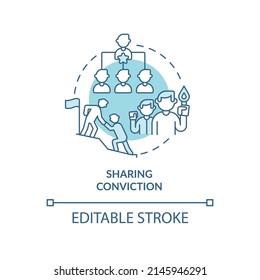 Sharing Conviction Turquoise Concept Icon. Charismatic People Characteristic Abstract Idea Thin Line Illustration. Isolated Outline Drawing. Editable Stroke. Arial, Myriad Pro-Bold Fonts Used