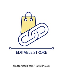 Sharing ecommerce purchase on social media RGB color icon. User-generated content. Building brand awareness. Isolated vector illustration. Simple filled line drawing. Editable stroke. Arial font used