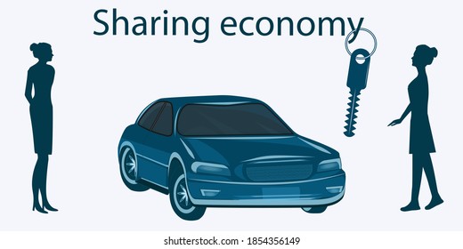 Sharing Economy. Car. Joint Women Owners. Key. Vector illustration. Design Concept svg