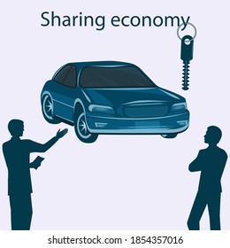 Sharing Economy. Car. Male Joint Owners. Key. Vector illustration. Design Concept svg