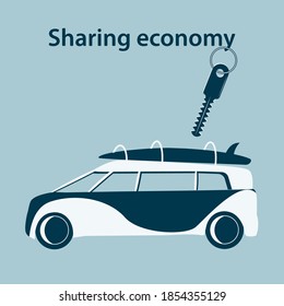 Sharing Economy. Car to transport surfboard. Design Concept. svg
