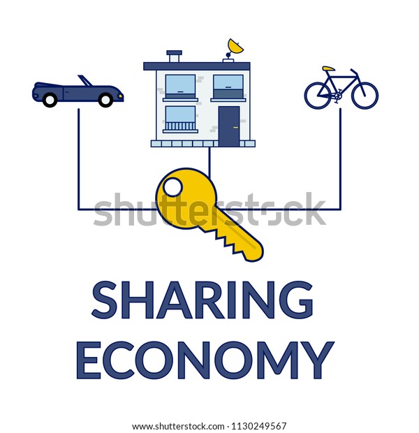 Sharing Economy and\
Collaborative Consumption Concept, House rental, carpooling, bike\
sharing
