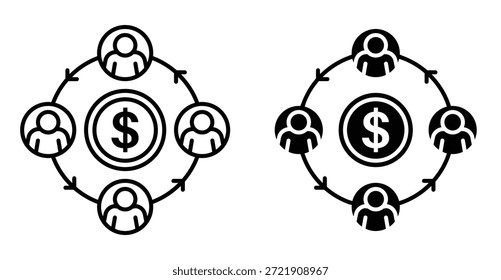 Symbol für freigegebene Wirtschaft. Sharing Economy Vektorsymbol in schwarz gefüllt und umrissen Stil.