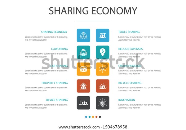 Sharing economy\
Infographic 10 option concept. coworking, car sharing,\
Crowdfunding, innovation\
icons