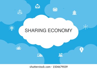 Sharing Economy Infographic Cloud Design Template.coworking, Car Sharing, Crowdfunding, Innovation Simple Icons