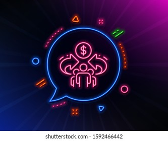Sharing economy line icon. Neon laser lights. Business group sign. Share symbol. Glow laser speech bubble. Neon lights chat bubble. Banner badge with sharing economy icon. Vector
