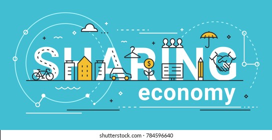 Sharing Economy Line Vector Concept Illustration.