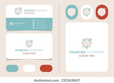 Compartir el diseño del logo económico con un lema editable. Libro de promoción de marca y plantilla de tarjeta de visita.