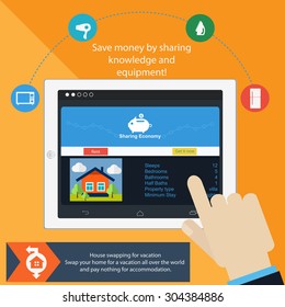 Sharing economy and smart consumption concept. Vector illustration in flat style.