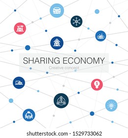 Sharing Economy Trendy Web Template With Simple Icons. Contains Such Elements As Coworking, Car Sharing, Crowdfunding