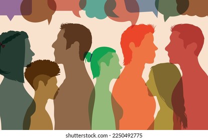 Sharing and exchange between people. Multiethnic and multicultural people. Network and Community.