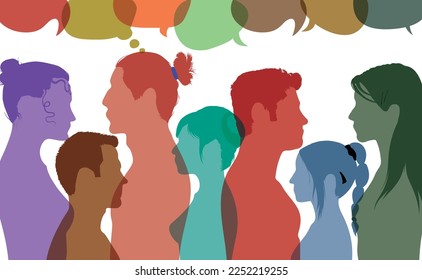 Sharing and exchange between people. Multiethnic and multicultural people. Network and Community. Flat vector illustration