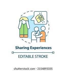 Sharing Experiences Concept Icon. Trauma Informed Teaching. Modern Education Abstract Idea Thin Line Illustration. Isolated Outline Drawing. Editable Stroke. Arial, Myriad Pro-Bold Fonts Use