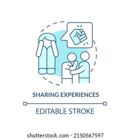 Sharing experiences turquoise concept icon. Trauma informed teaching. Modern education abstract idea thin line illustration. Isolated outline drawing. Editable stroke. Arial, Myriad Pro-Bold fonts use