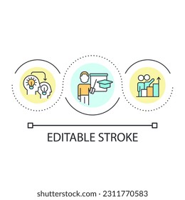 Sharing expertise and knowledge loop concept icon. Good mentor characteristic abstract idea thin line illustration. Transfer skills. Isolated outline drawing. Editable stroke. Arial font used