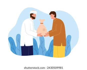 Sharing with fellow Muslims as sunnah worship, vector illustration.