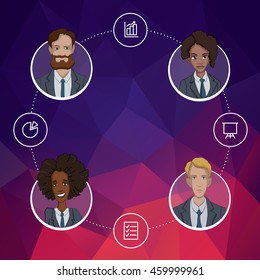 Sharing files and cloud materials employees project. Cloud tools for business and work. Cloud technology and service in vector isolated. Social networking and media, cloud technology and trend. Vector