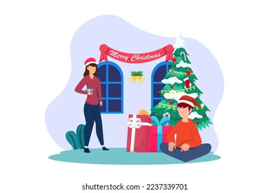 Sharing Gift at Christmas Flat Design