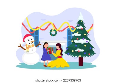 Sharing Gift at Christmas Flat Design