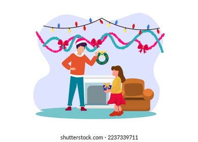 Sharing Gift at Christmas Flat Design