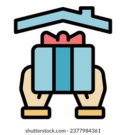 Compartir el vector de contorno de icono de regalo. Caridad de sangre. Compartir el color del amor social