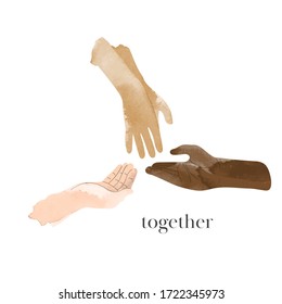 sharing hands illustration. hands reaching out to each other. friendship and support symbol.