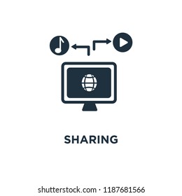 Sharing icon. Black filled vector illustration. Sharing symbol on white background. Can be used in web and mobile.