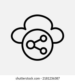 Icono de uso compartido en el estilo de línea sobre computación en nube, uso para presentación de aplicaciones móviles en sitios web