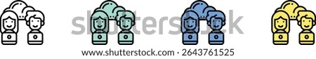 sharing icon. Outline, Green, Blue and Yellow Style Design Isolated On White Background