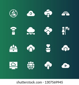 sharing icon set. Collection of 16 filled sharing icons included Cloud computing, Leader, Cloud, Charity, Donation, Leadership, Data sharing, Wireless, Ngo