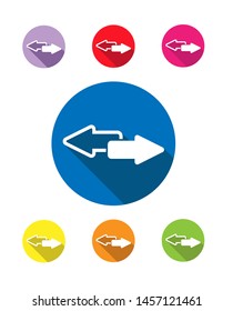 Sharing icon. Silhouette and contour arrows are directed in different directions. Long shadow.