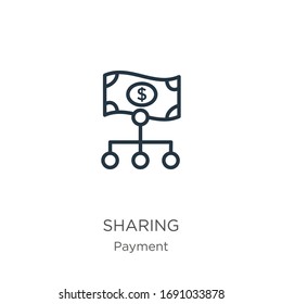 Sharing icon. Thin linear sharing outline icon isolated on white background from payment collection. Line vector sign, symbol for web and mobile