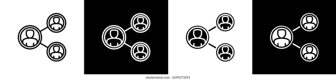 Sharing icon variations in line and glyph style on black and white background
