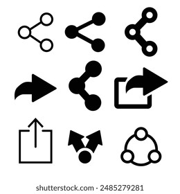Sharing icons set. Icons share isolated on white background.