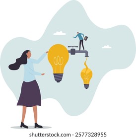 Sharing idea or knowledge sharing, transfer information or wisdom to employees or colleagues, creativity or innovation,business concept.flat character.