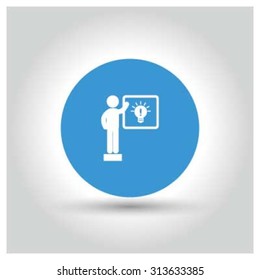 Sharing Idea In Presentation Icon. Blue Business Pictogram. Vector Illustration