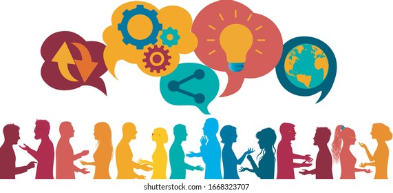 Sharing Ideas.Communication Network Diversity People.Network Teamwork.Multiethnic.Connection And Exchange Ideas-data-questions-thoughts.Future Technology.Mind Map.Upload Download Data