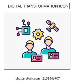 Sharing information color icon. Exchange info with people. Satellite control. Digital transformation concept. Isolated vector illustration