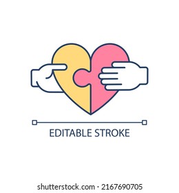 Sharing kindness and love RGB color icon. Humanitarian organization. Empathy ability. Express concern. Isolated vector illustration. Simple filled line drawing. Editable stroke. Arial font used