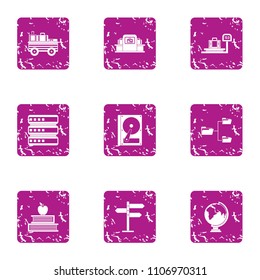 Sharing knowledge icons set. Grunge set of 9 sharing knowledge vector icons for web isolated on white background