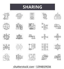 Sharing line icon signs.  Linear vector outline illustration set concept.