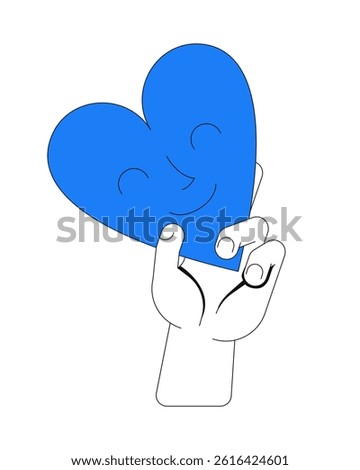 Sharing love 2D onboarding ui illustration. Empathy, appreciation. Compassion, giving. Gratitude thank you. Hand holding smiling heart cartoon concept isolated on white. Flat abstract vector metaphor