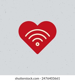 Sharing love with others. wifi connection symbol inside of the heart symbol. romantic love sharing communication. Stock vector