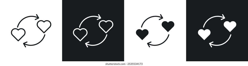 Compartiendo el icono del Vector de amor en blanco y negro. Ilustración EPS 10